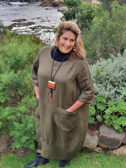 Daisy Linen Dress Round Neck